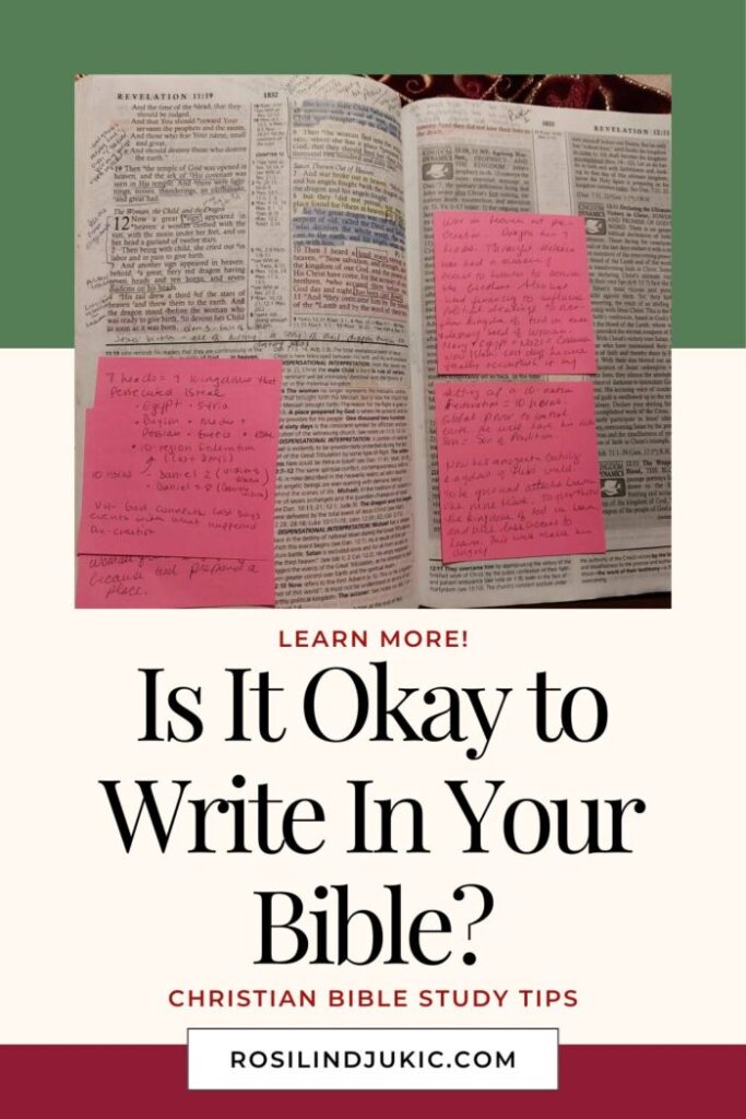 an open Bible with notes and writing, answering the question is it okay to write in your Bible