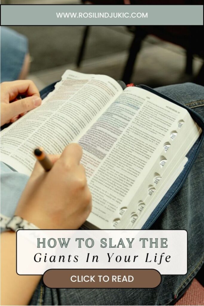 Woman highlighting in her Bible, learning to slay the giants in your life