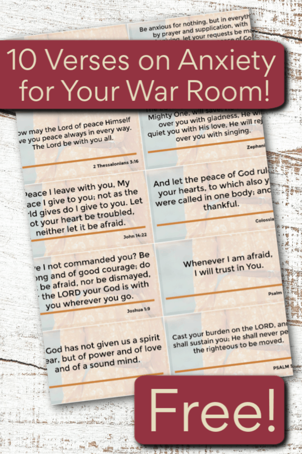 10 power verses on anxiety for your war room to help you overcome fear, anxiety and panic attacks, and renew your mind with God's Word. #alittlerandr #anxiety #Bibleverses #warroom #fear #stress