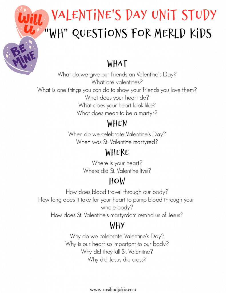 Help your MERLD boys understand the true meaning of Valentine's Day with this unit study and free downloadable list of WH questions. #alittlerandr #valentinesday #unitstudy #homeschooling #MERLD #languagedisorder #specialneedshomeschooling