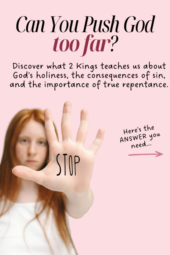 woman pushing with stop on her palm. Can you push God too far