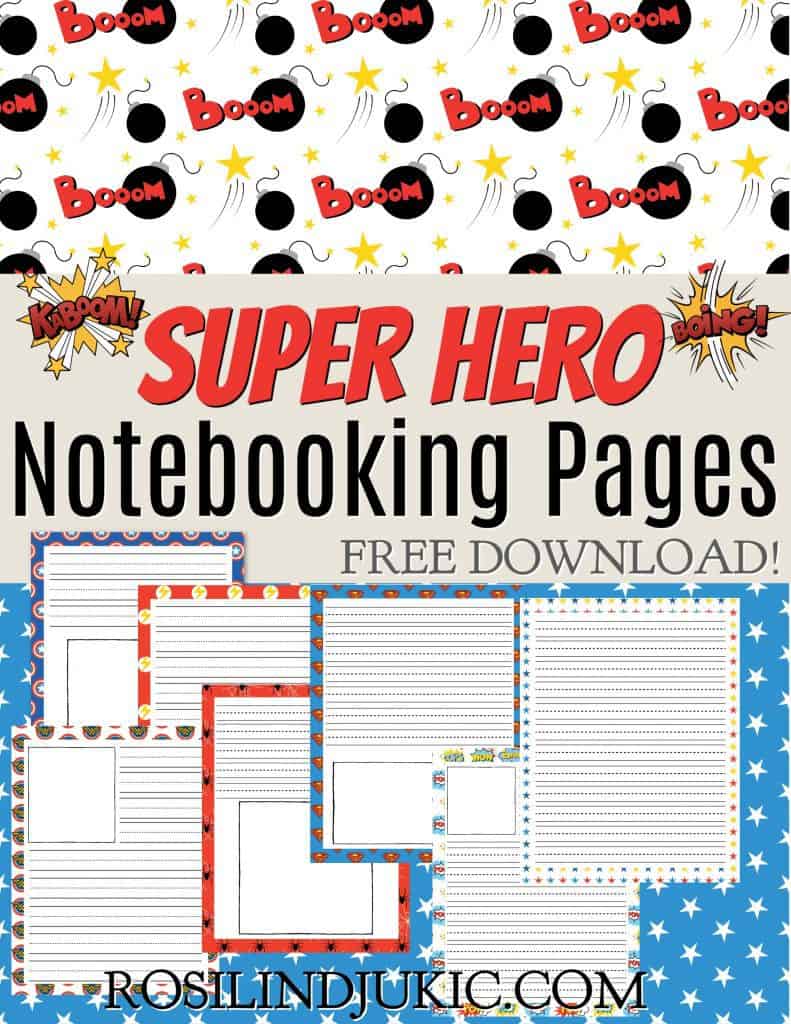 These superhero notebooking pages are fun, colorful, and perfect for boys. Notebooking is a great way to help kids retain new information. #alittlerandr #notebooking #notebookingpages #freedownloads #homeschooling 