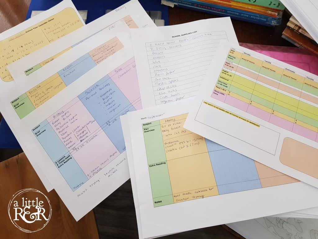 homeschool planning sheets