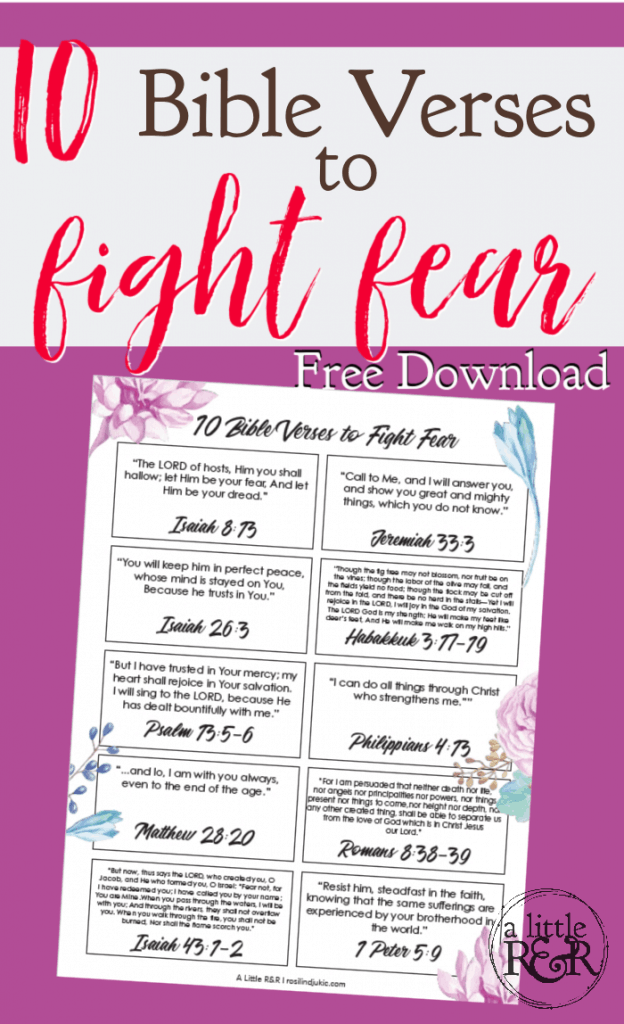 Printable sheet of 10 Bible verses to fight fear