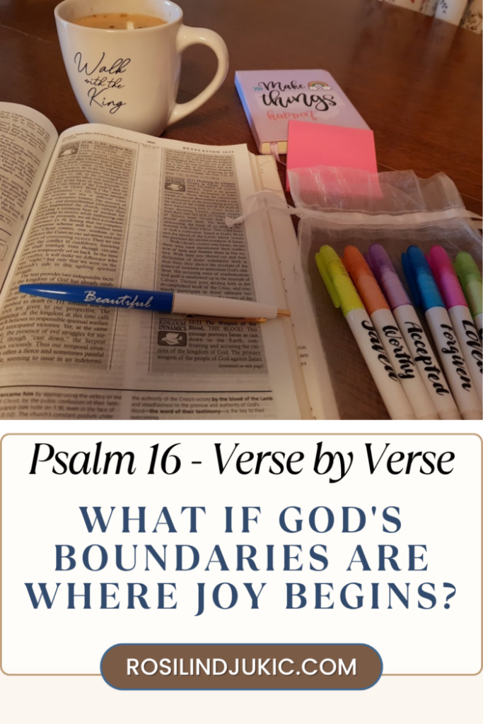 Open Bible with a mug, highlighters, and pen - Psalm 16 Verse by Verse