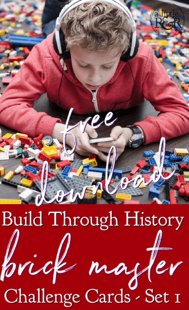 child building with legos listening with headphones