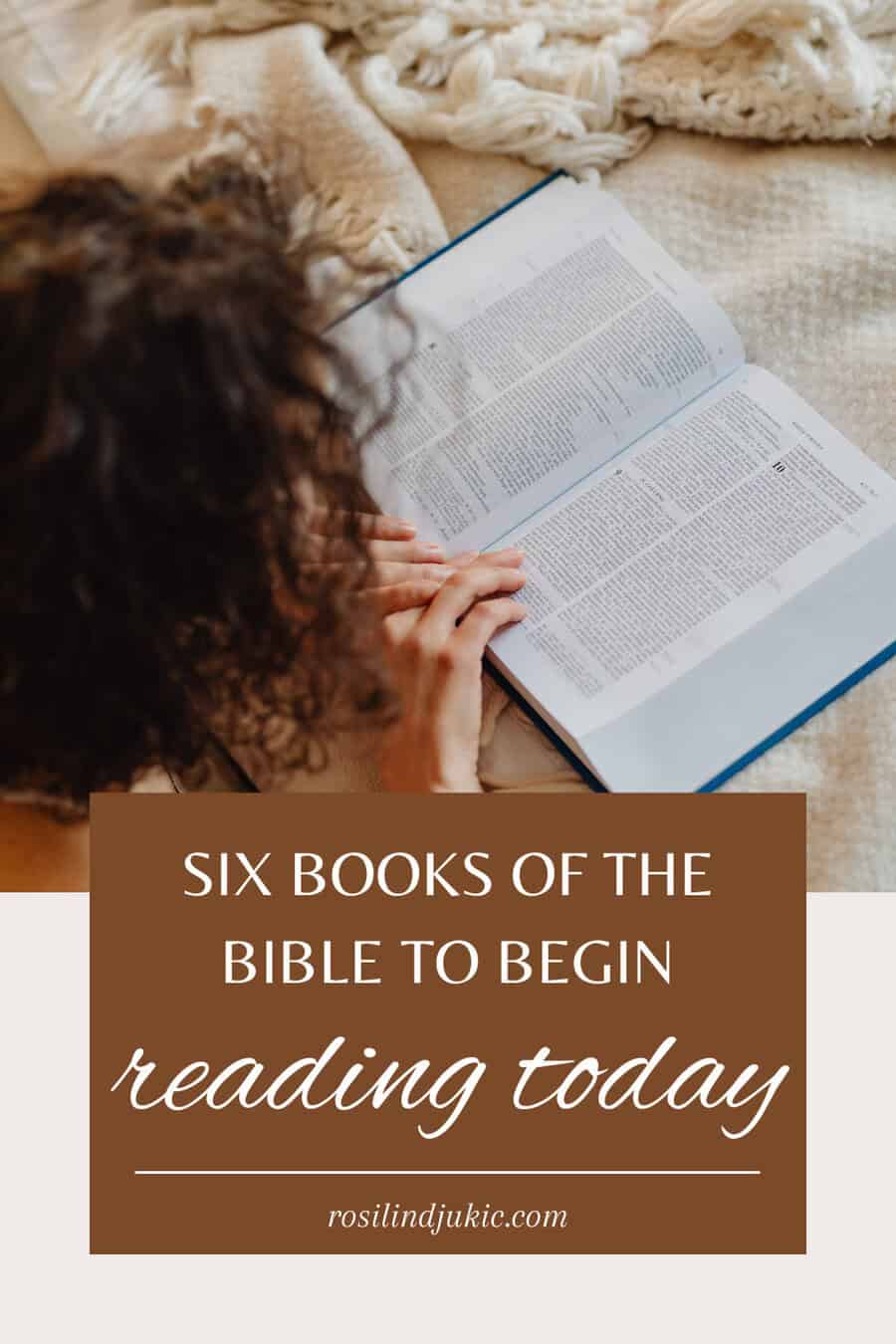 A woman reading the Bible, finding books of the Bible to read