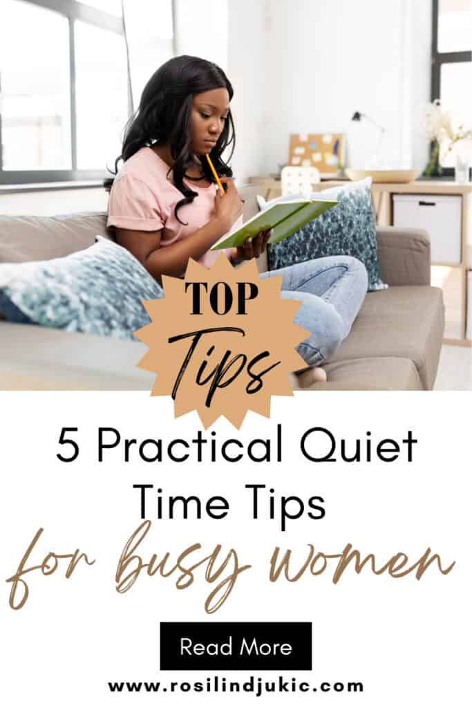 woman sitting on couch journaling, using quiet time tips for busy women