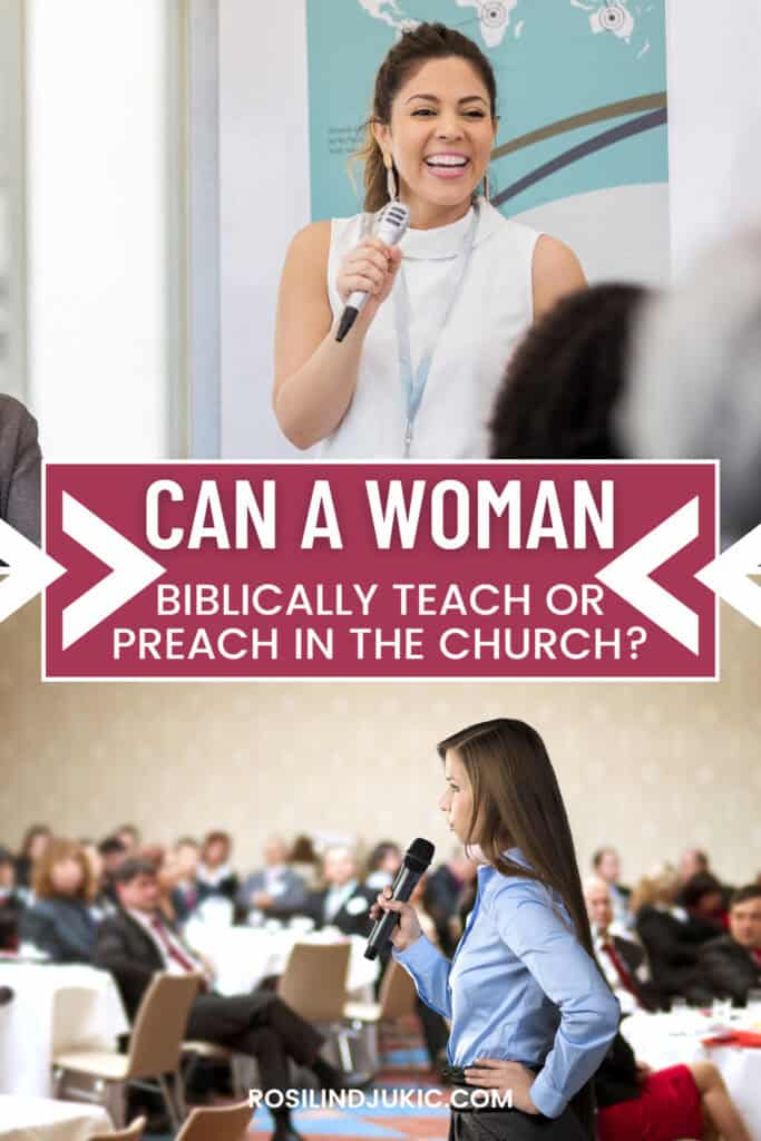 Two pictures of woman speaking before public