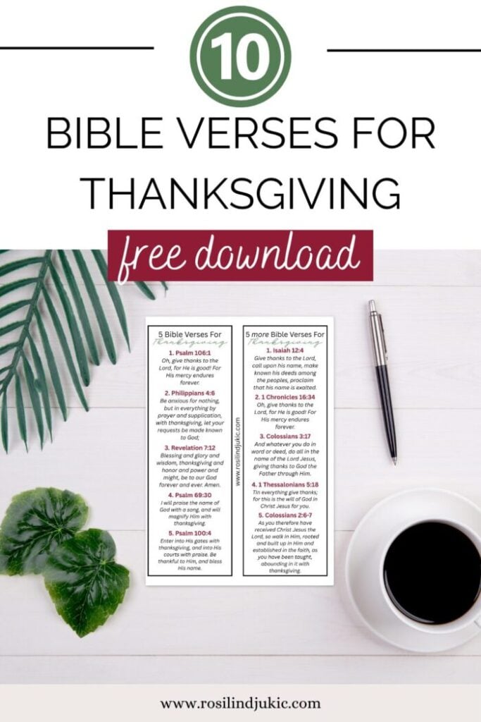 layout of 10 Bible verses for Thanksgiving - Bookmark printable