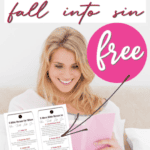 woman in bed reading pink book and smiling