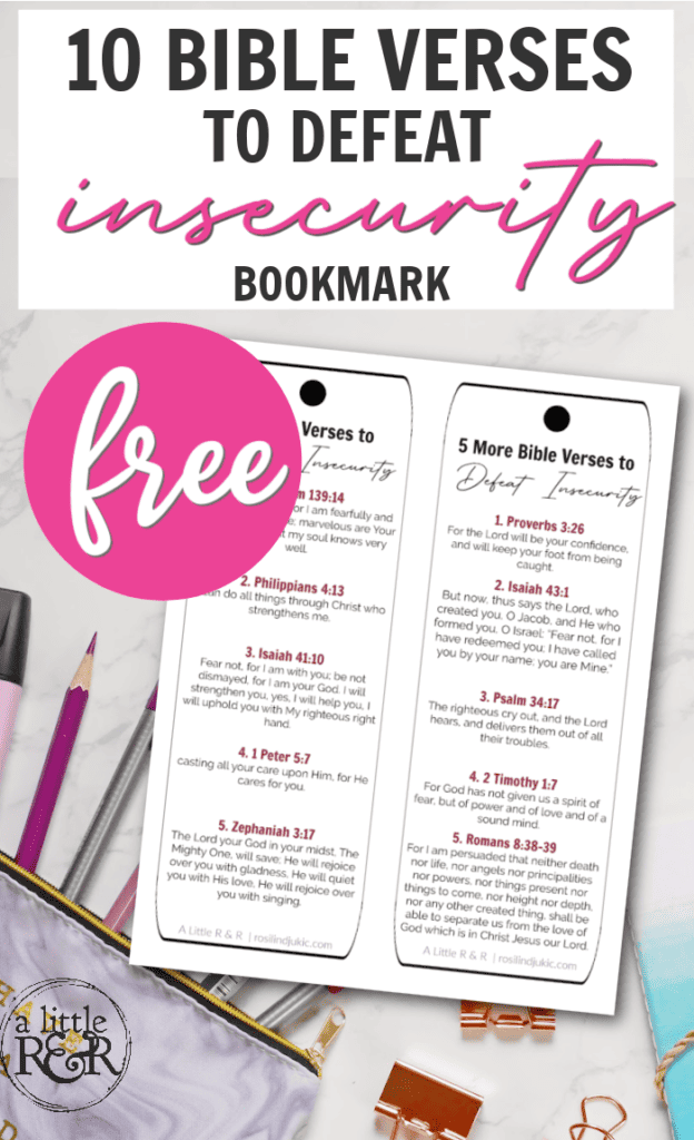 Layout of Bible Verses to Defeat Insecurity bookmark