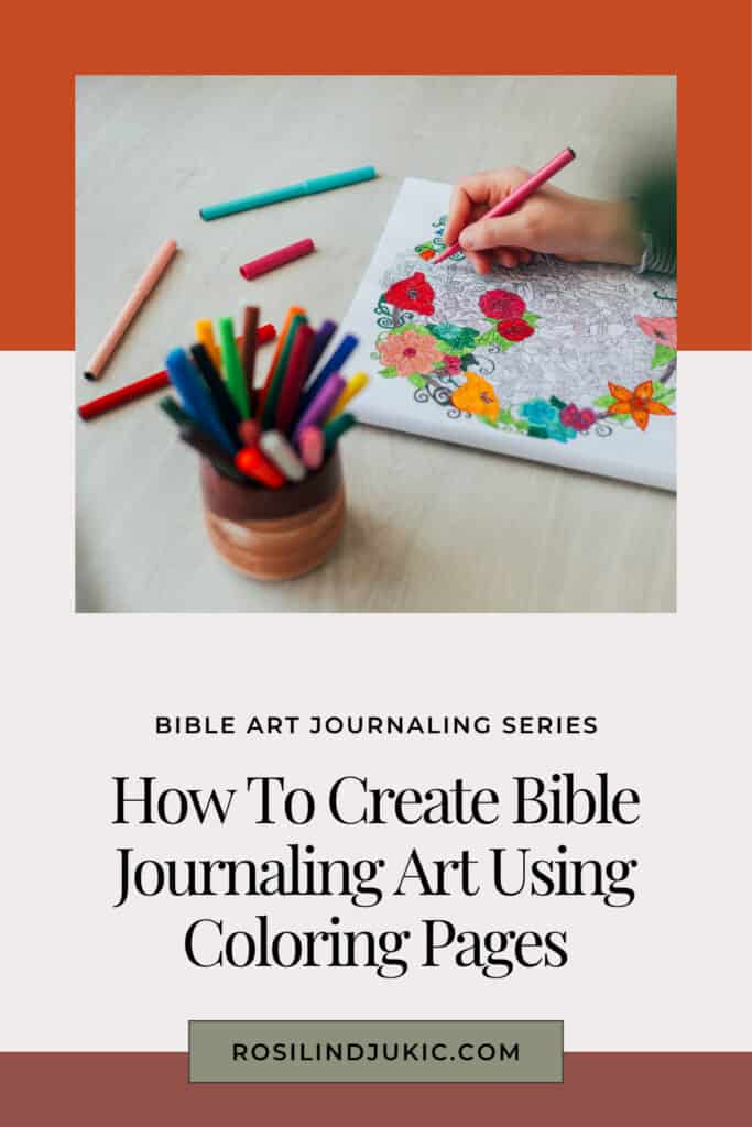 Woman doing creative Bible journaling art using coloring pages