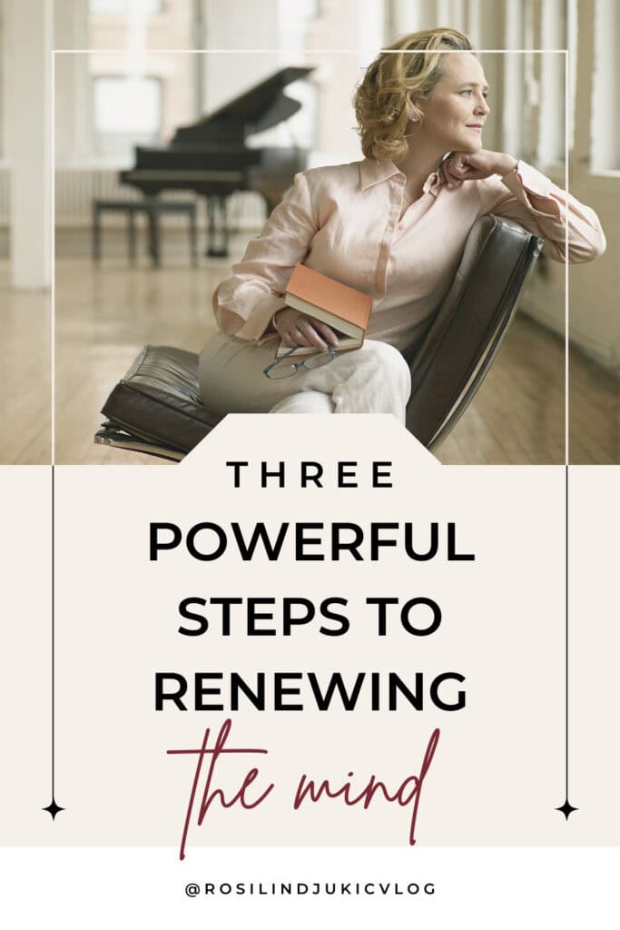 Woman sitting with book in her lap thinking and renewing the mind