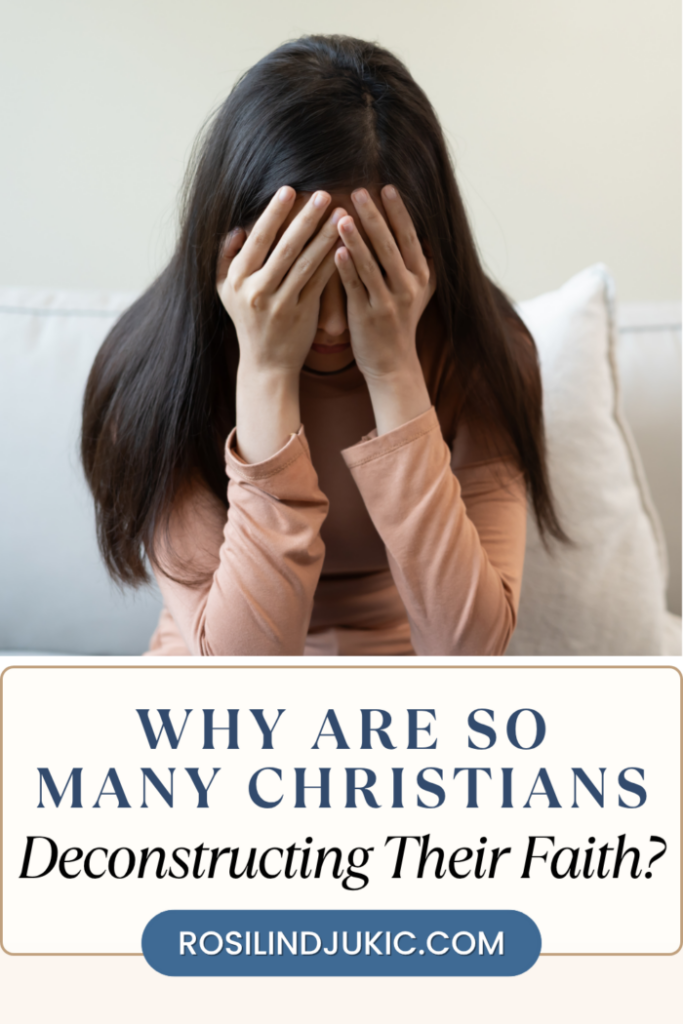 women with head in hand while Christians deconstructing their faith